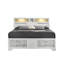 Lit double contemporain avec finition en bois blanc, détails en marbre, tiroirs de rangement et installation de luxe Tech - Panneaux de luxe, éclairage intégré