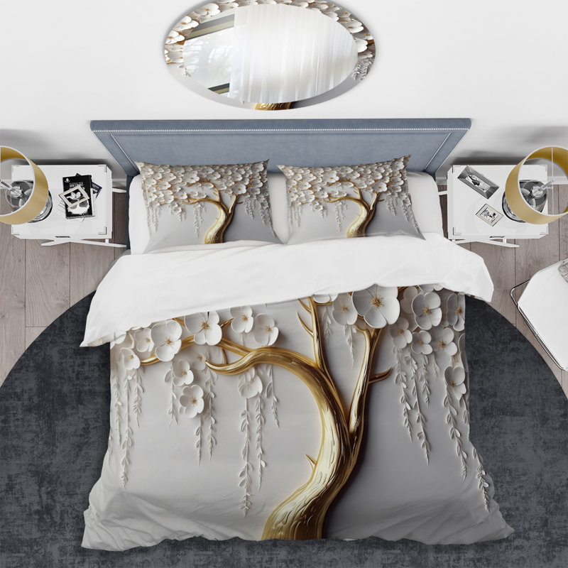 Ensemble de housse de couette en microfibre / polyester White Orchid Tree Garden of Branches II