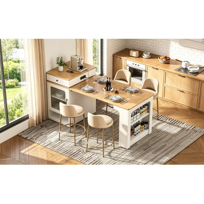 Extendable Kitchen Island with Dining Table, Double-sided Storage, and Built-in Power Outlet for Modern Kitchens and Dining Rooms
