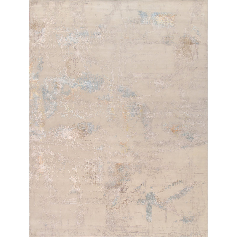 Hand Knotted Abstract Area Rug in Beige, Rectangle 12' x 15'2"