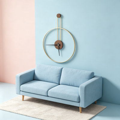 Grande horloge murale moderne à cadran noyer avec mouvement à quartz silencieux, cadre en métal au design minimaliste pour le salon, la chambre à coucher, la cuisine et le bureau