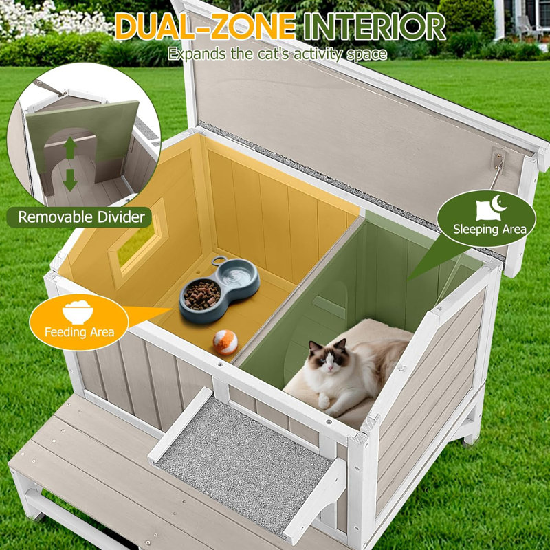 Abri pour chat extérieur avec plateforme, H 26,5 po x l 25,6 po x P 25,6 po