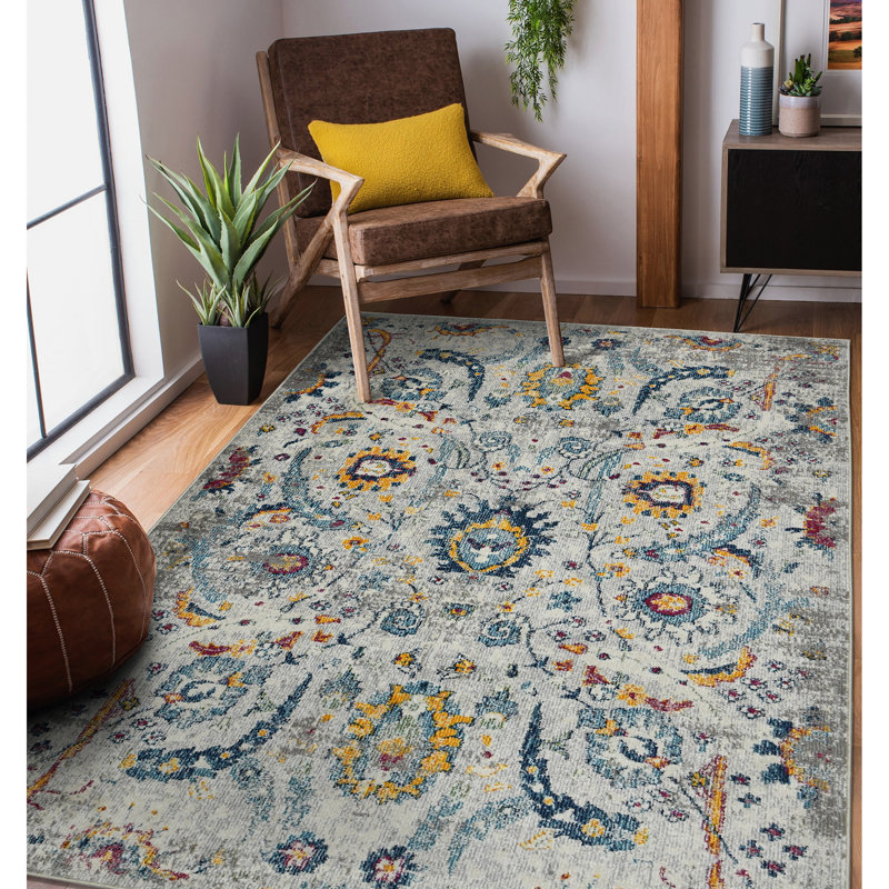 Ivory and Orange Rectangular Synthetic Reversible Rug