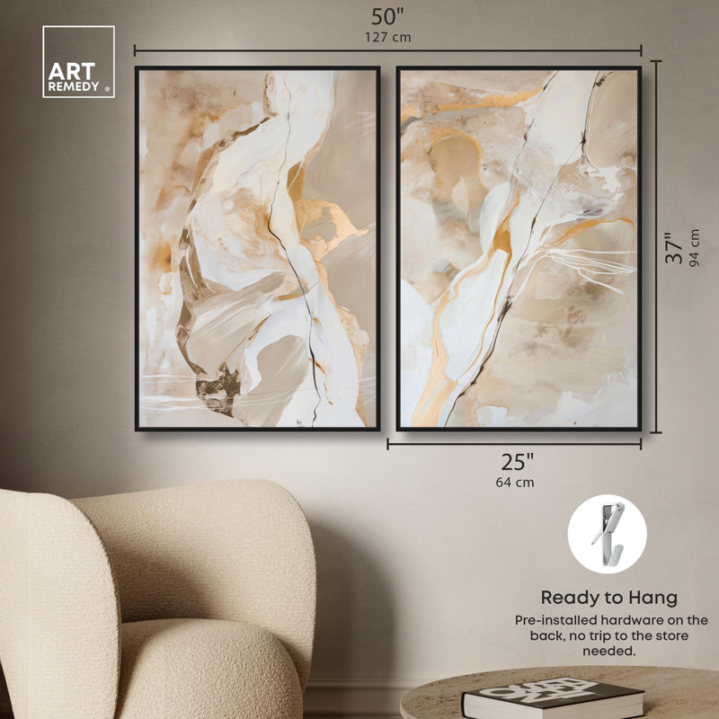 Ensemble de 2 reproductions sur toile Luxe , H 37 po x l 25 po, Impression dans un cadre flottant sans passe-parto, Noir