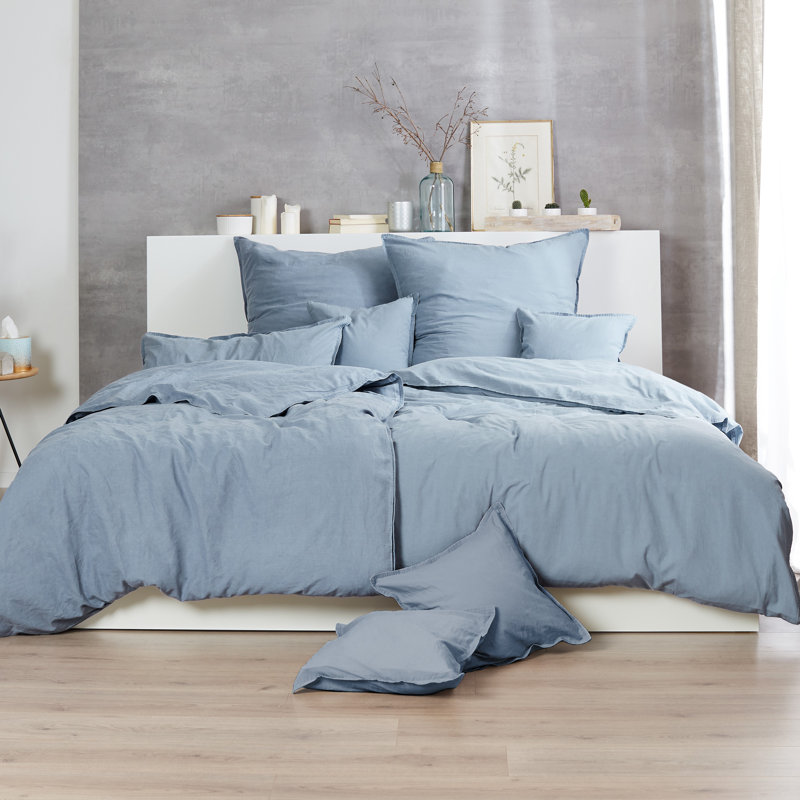 Cotton Solid Colour Duvet Cover Set with Pillow Shams, 140 x 200cm - 1 Pillowcase (70 x 90), Blue