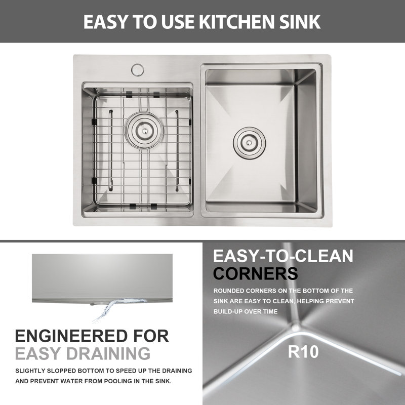 30"L Outdoor Workstation Drop-In 16 Gauge Double Bowl Stainless Steel Kitchen Sink with Accessories