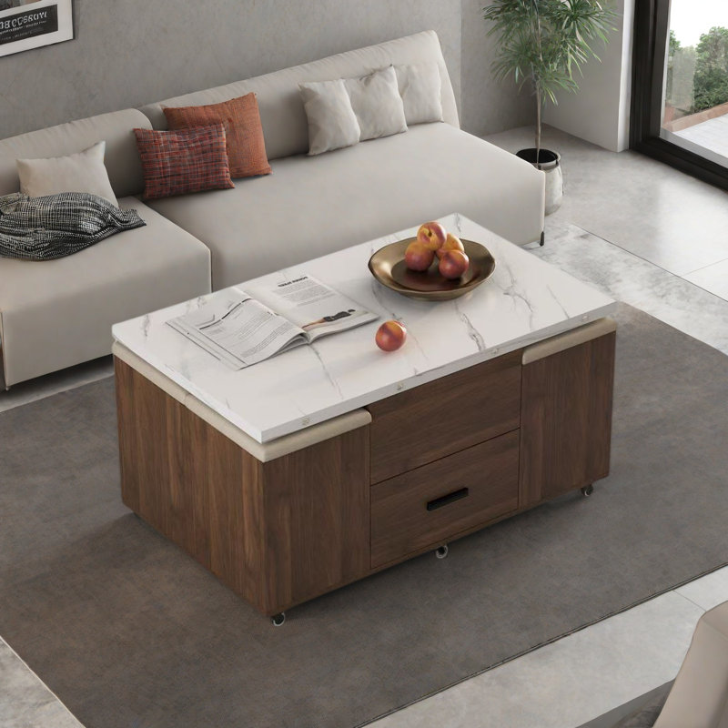 Ensemble de tables basses 5 pièces avec 4 tabourets, 1 rangement caché et 2 tiroirs