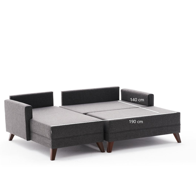 Canapé-lit de 80,7 po Zeba, 100% polyester anthracite, Orienté à gauche (vu de face)