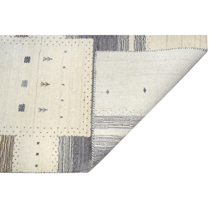 Hand Knotted Wool Striped Area Rug in Natural/Taupe/Gray, Runner 2'6" x 10'