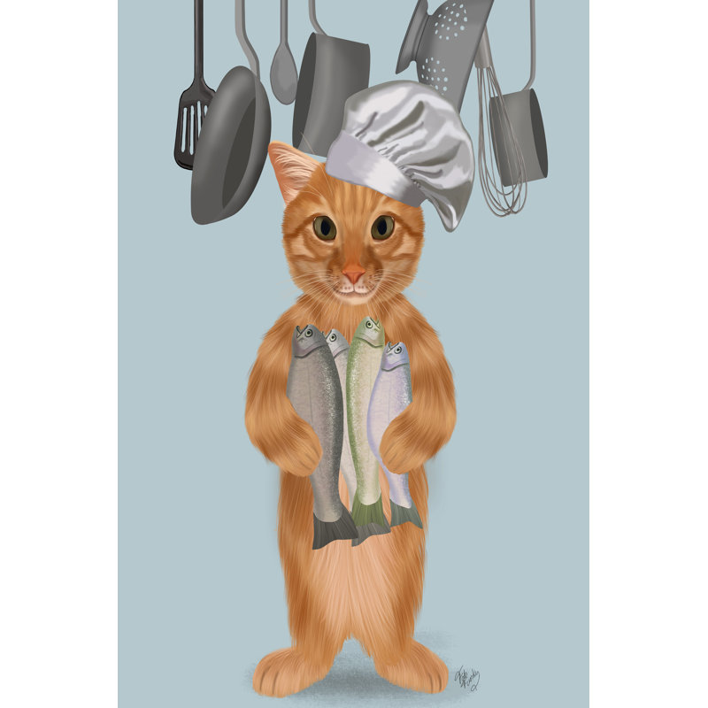 Ginger Cat Fish Chef, double, H 48 po x l 32 po x P 1,25 po