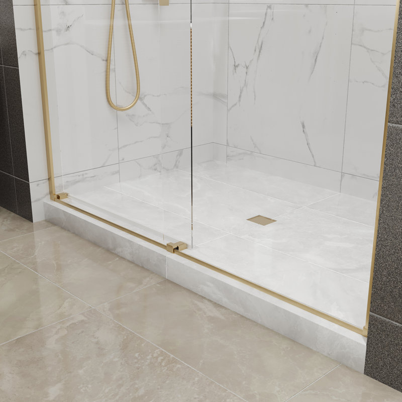 Eviva Glide 60 In. W X 78 In. H Sliding Frameless Shower Door In Brushed Gold With Tempered Glass