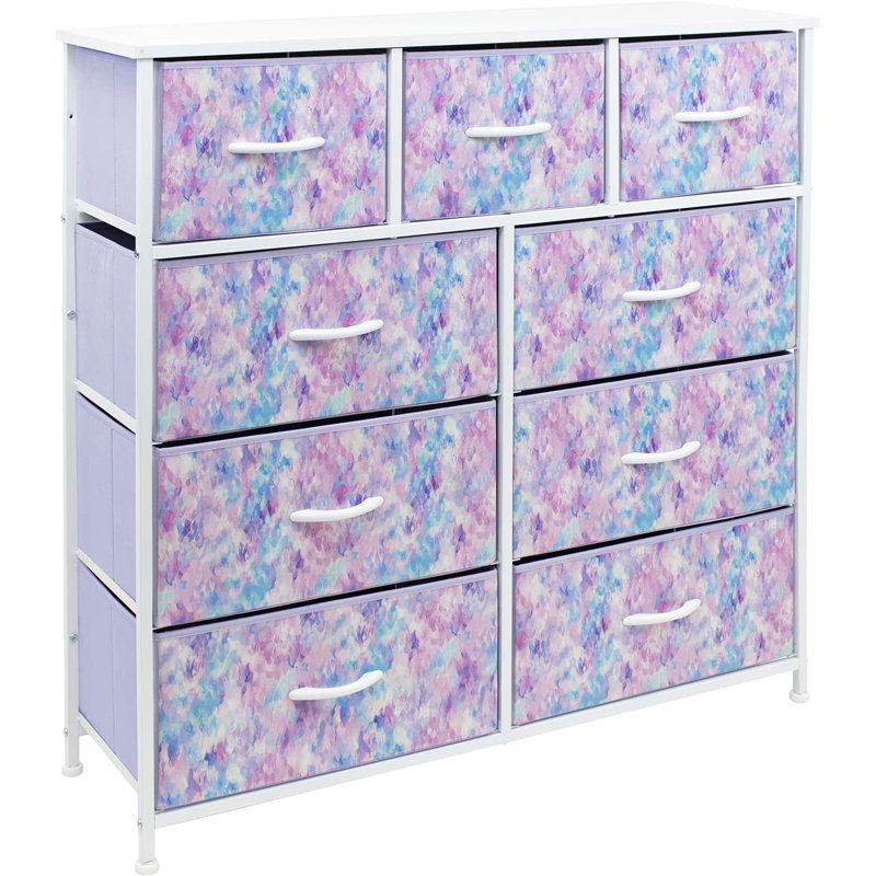Commode avec 9 tiroirs Sorbus, Teinture par nouage bleue / rose / mauve