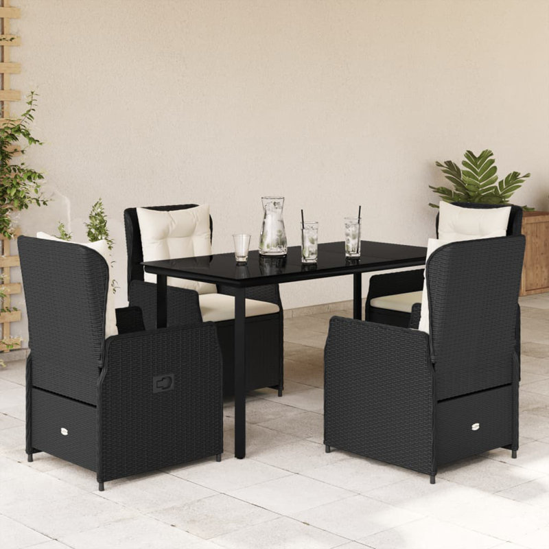 Ensemble de salle à manger de jardin Vidaxl noir (table, chaises), blanc crème (coussins)
