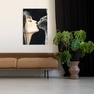Tender Cat Kiss Contemporary Cat Wall Art