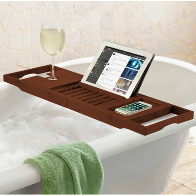 Bathtub Tray for Tub - Adjustable Bamboo Bath Tray for Tub - Collapsible Bathtub Caddy Bath Tub Tray Wood - Bath Accessories - Unique for Mom | Brown