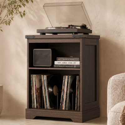 Support pour tourne-disque 29,8 "de style maison de campagne, armoire de rangement pour disques vinyle avec séparateurs en métal