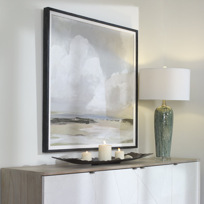 Soft Clouds 42" Beige and White Framed Print