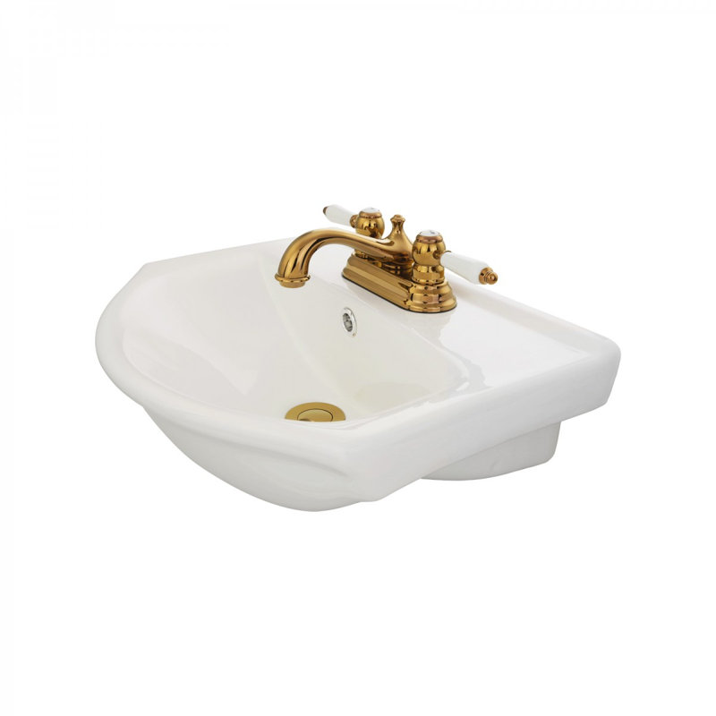 Lavabo de salle de bain mural blanc en forme de U avec robinet et trop-plein