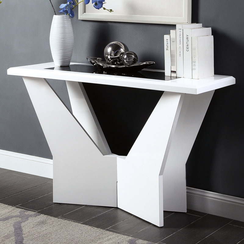 Table contemporaine 1pc avec finition blanche et base brillante, centre de table avec insert en verre