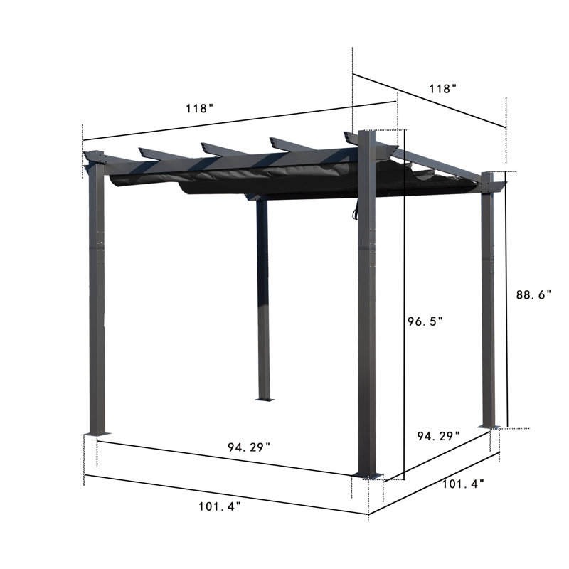 Gray Aluminum Frame Outdoor Pergola with Expandable Canopy