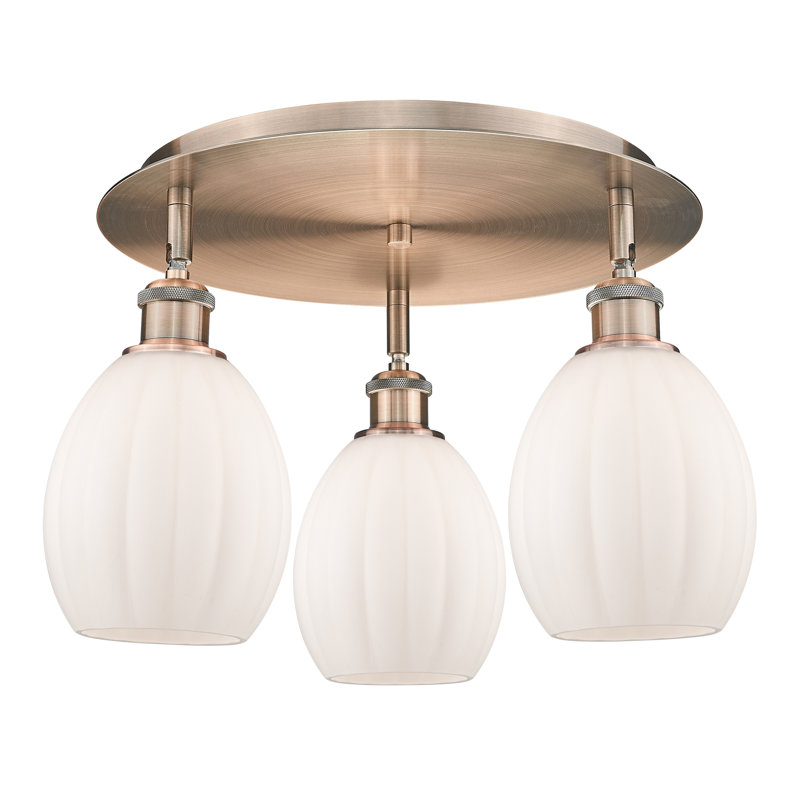 Plafonnier semi-encastré en verre Berl, Blanc mat, Cuivre antique