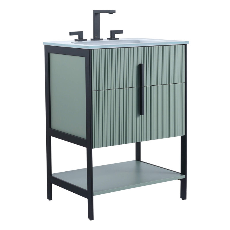 Mirutil Single Bathroom Vanity with Top, Black, Mint Green