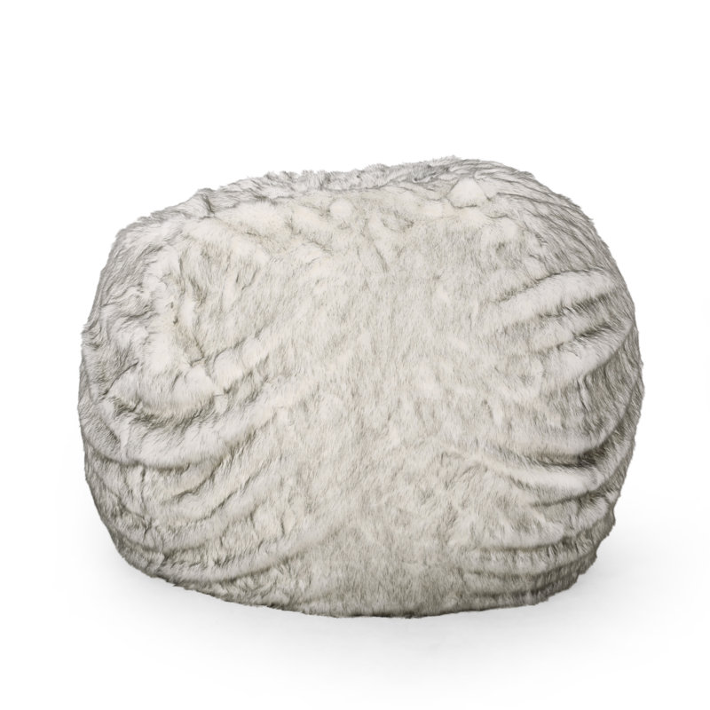 Petit fauteuil à billes rond en fausse fourrure de 5 pieds, blanc et gris, H 42 po x l 52 po x P 52 po, Similifourrure noire