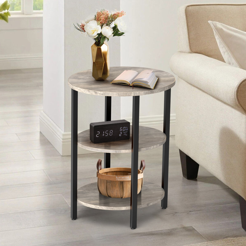 Jakwan Oval End Table with 3-Tier Storage Shelves, Wash Gray
