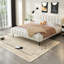 Lit plateforme tapissier très grand moderne, structure en MDF robuste, beige