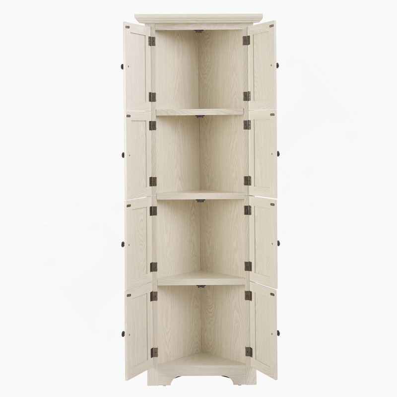 Accent Cabinet, Corner Kitchen Storage Cabinet With Shelves For Bathroom, Living Room, Kitchen, White