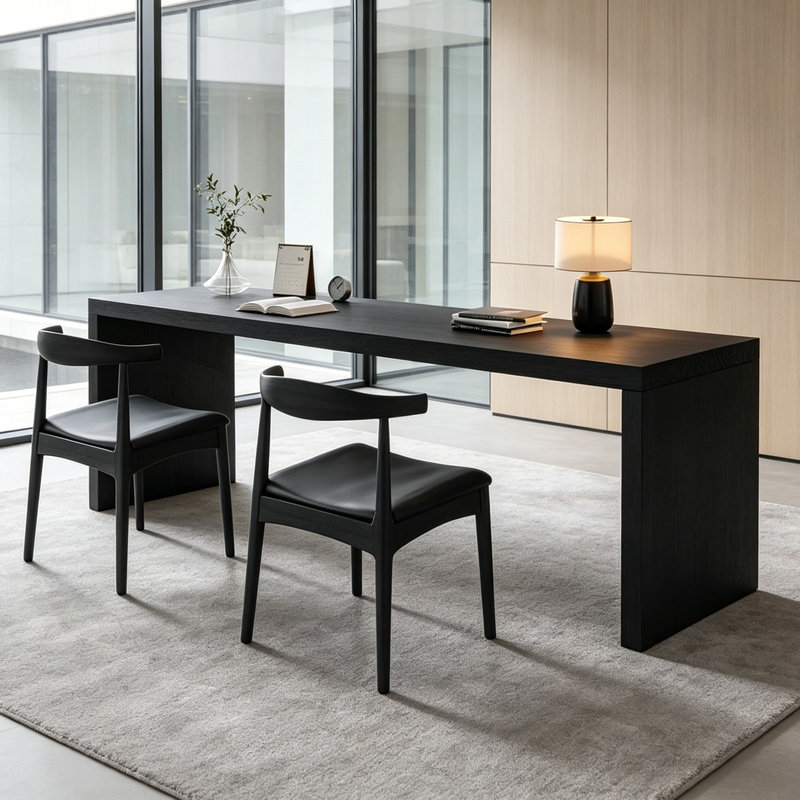 Bureaux rectangulaires modernes en bois massif noir, H 29,52 po x l 78,74 po x P 23,62 po