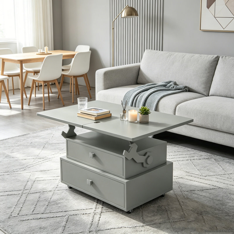 Table de bout roulante à hauteur ajustable ultrabrillante avec station de charge et plateau rabattable, Grey