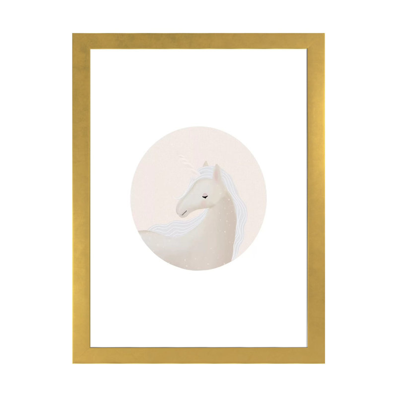 Décoration murale cercle licorne pour enfants, Papier encadré doré, H 32 po x l 24 po x P 1 po
