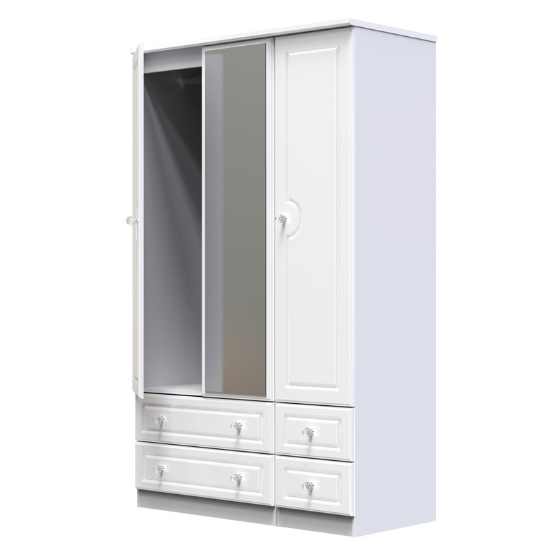 Conover Triple 4 Drawer Mirror Wardrobe, White Gloss/White