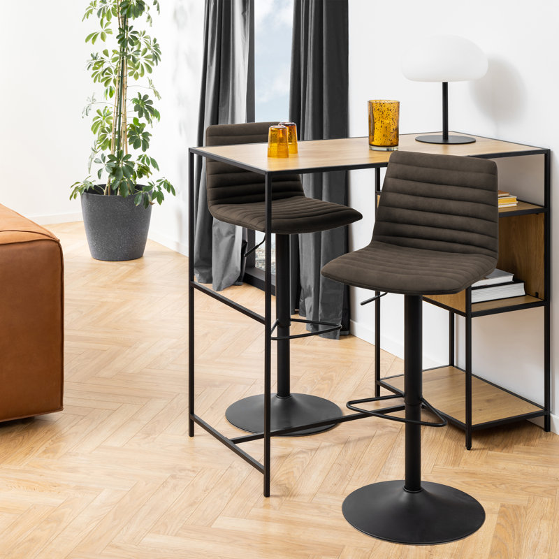 Benko Swivel Upholstered Adjustable Height Bar Stool with Steel Frame, Grey