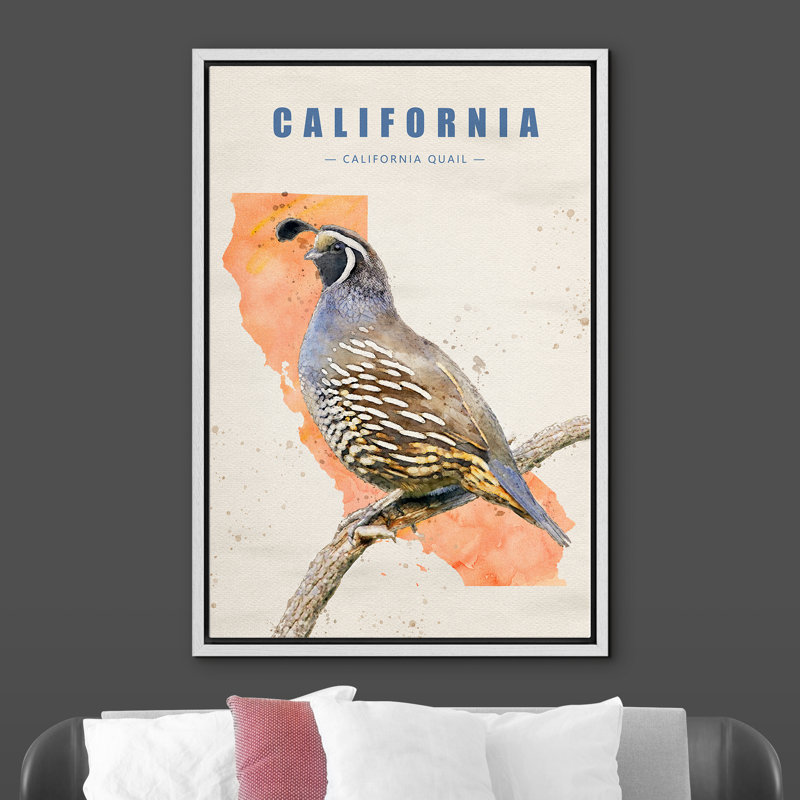 " California Blue Quail Bird " Painting Print, White, 24" H x 16" W x 1.5" D