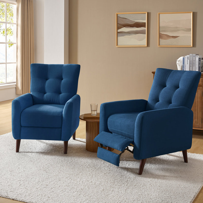 Jessalynn 28.5'' Wide Genuine Leather Manual Club Recliner(Set of 2), Navy Polyester