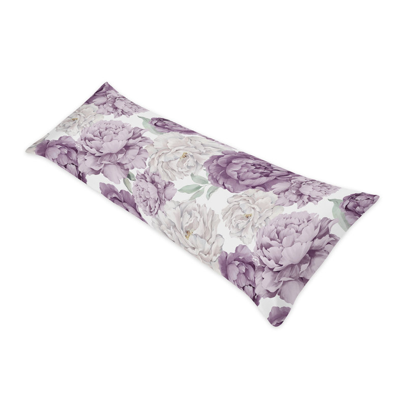 Peony Floral Garden Lavender Purple and Ivory Brushed Microfiber Body Pillow Cover Case 54x20 (Pillow Not Included)