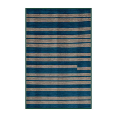 Machine Washable Horizontal Stripes Green Area Rug