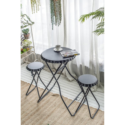 Table d'appoint 57,5 x 23,6 x 39,8 po avec deux sièges, fer noir, décoration d'inspiration industrielle et fabrication en fer, ornement