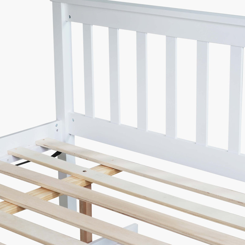 White Rubber Wood Twin-Over-Full Bunk Bed With Trundle, Convertible Ladder, Guardrails, And Detachable Design, White