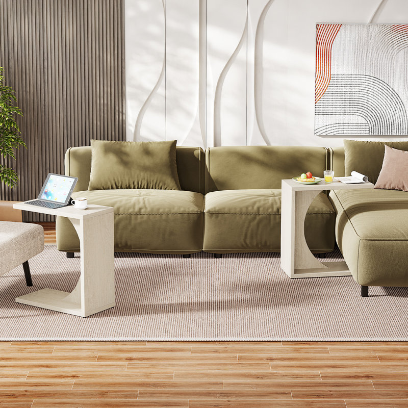 C Shaped End Tables for Couch, Sofa Side Table, Beige