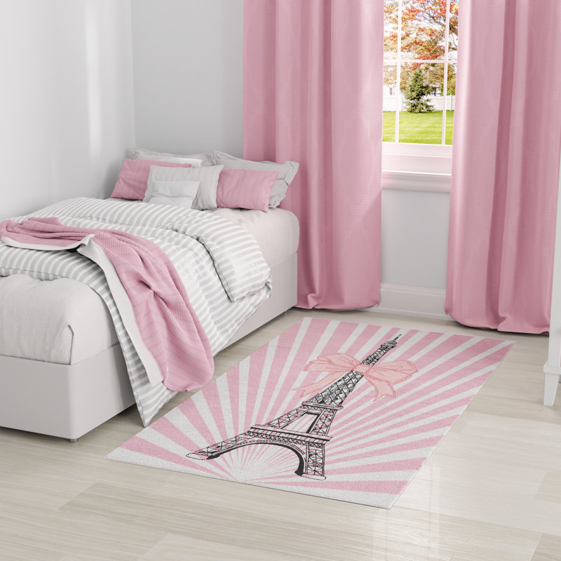 Arranjeet Machine Washable Pink Indoor Rug, Rectangle 4' x 6'