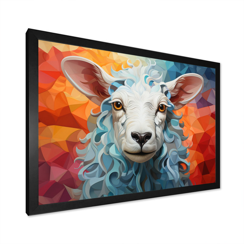 Sheep Serenity Geometric - Animals Canvas Prints, H 16 po x l 32 po x P 1 po, Cadre photo noir