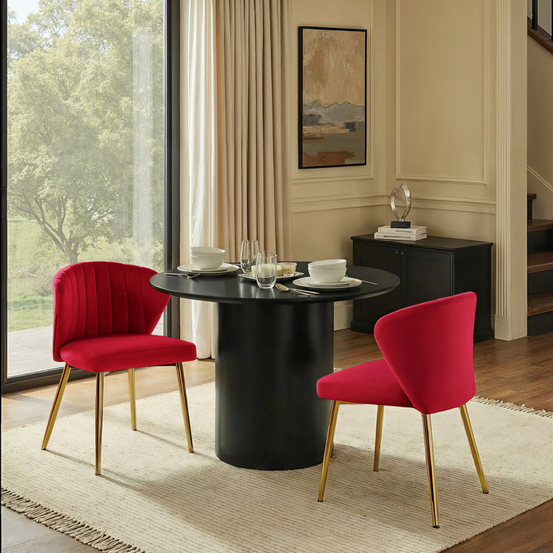 Chaise de salle à manger capitonnée en velours à oreilles moderne Euclid, Velours rouge
