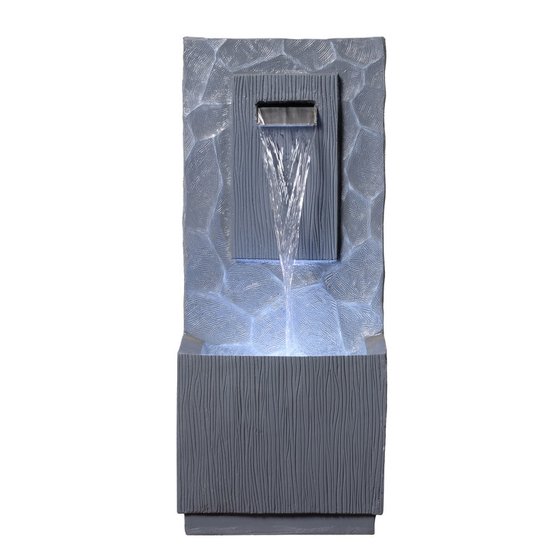 Fontaine d'extérieur en cascade avec lumière DEL, débit réglable, conception en polyrésine durable pour les jardins et les patios