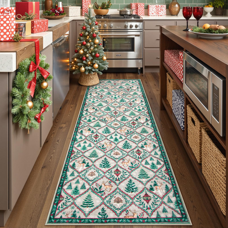 Tapis de Noël à motif marocain Laziya, Tapis de couloir 2 pi x 6 pi