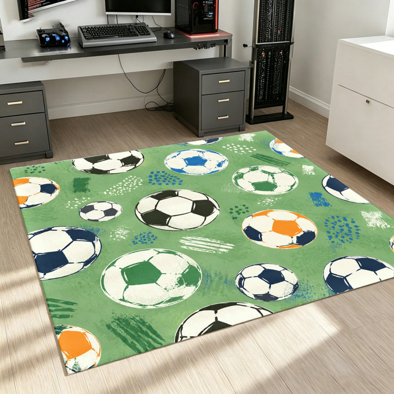 Football Pattern Area Rug, Non-Slip Indoor Floor Mat, Machine Washable Soft Plush for Living Room, Bedroom, Playroom