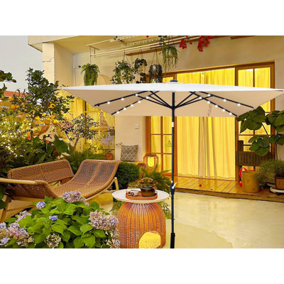2,5 x 2,5 m, carré, parasol de patio extérieur, éclairage à DEL solaire, 8 nervures, imperméable, jardin, alimenté par une piscine, 32 lumières, aire