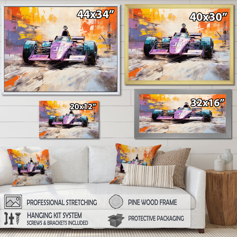 Popart Formule voiture sur la piste de course IV - Art mural, Toile tendue, H 12 po x l 20 po x P 1 po